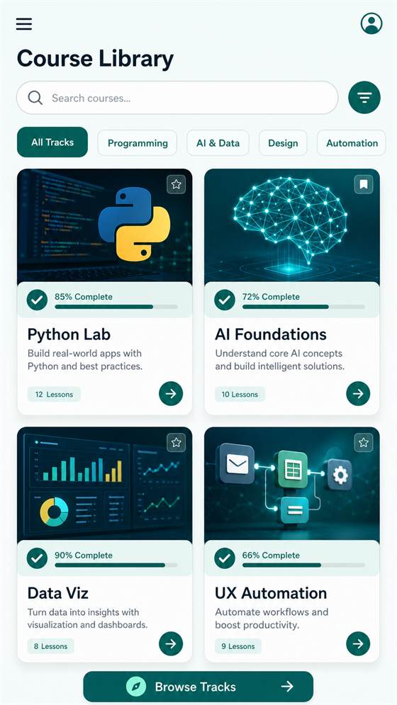 Codara mobile learning dashboard